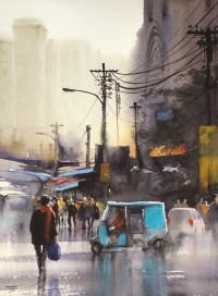 Sarfraz Musawir, 11 x 15 Inch, Watercolor on Paper, Cityscape Painting, AC-SAR-156
